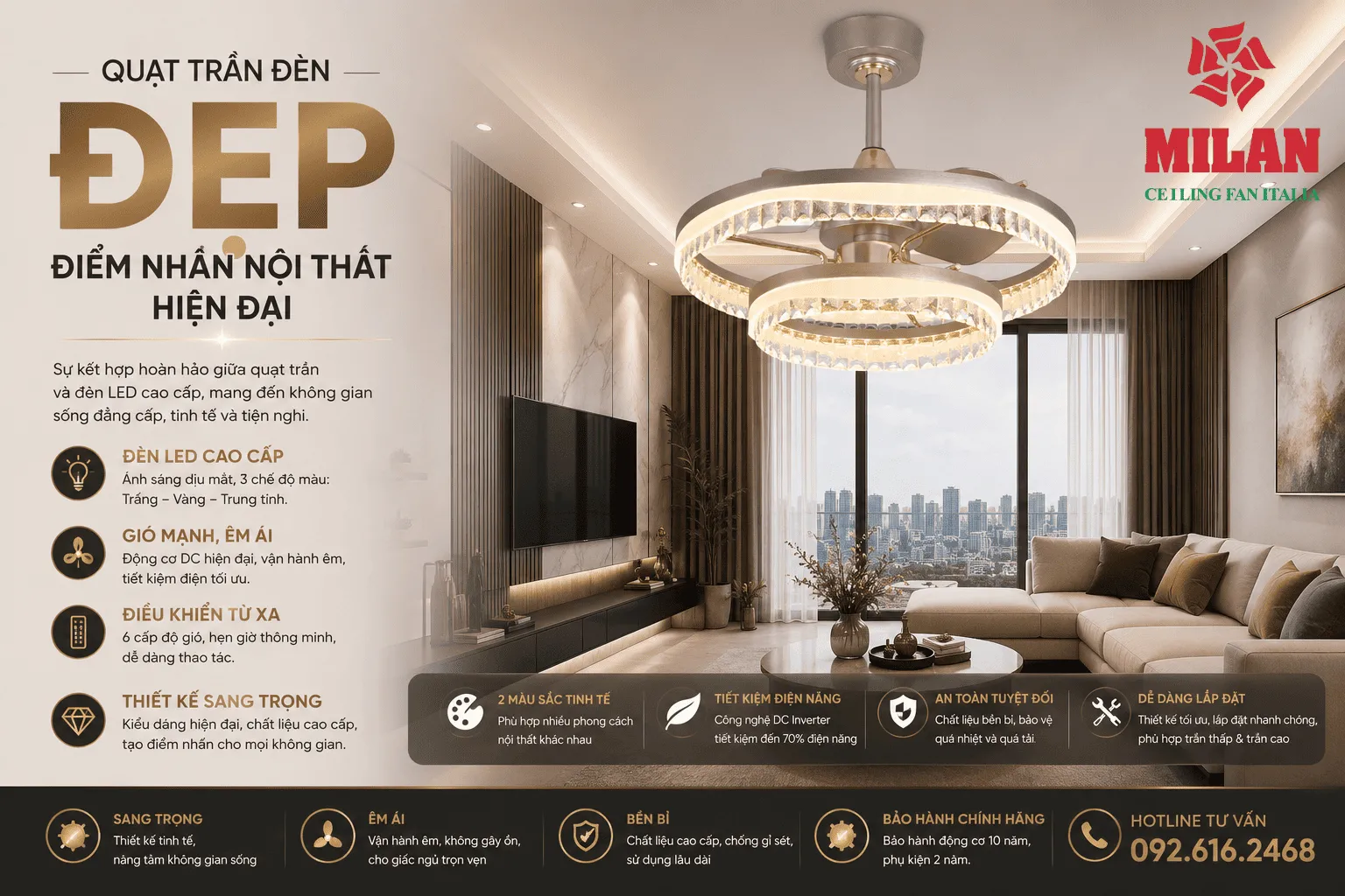 quạt trần đèn đẹp hiện đại